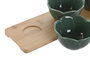 DKD Home Decor Set de 4 Aperitivos Green Leafs 24 en Porcelana y Bambú, Verde, 32x10x7 cm