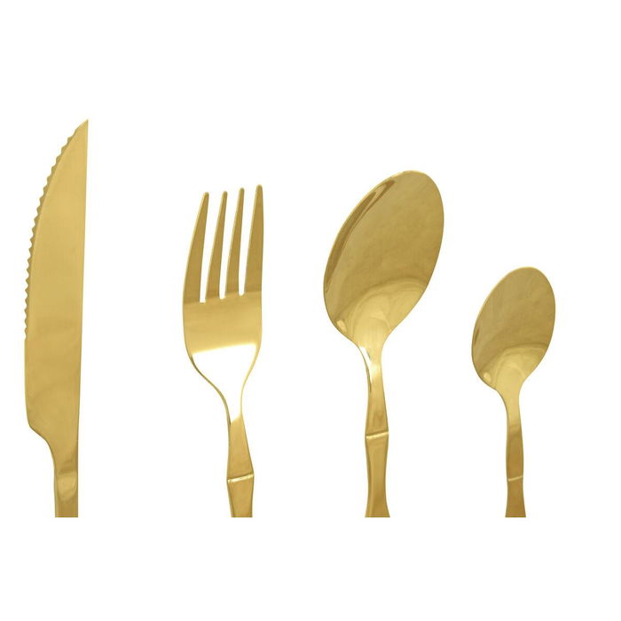 DKD Home Decor Cuberteria Basicos Dorado Set de 16 Piezas Inox Bambu 7 x 24 x 15 cm