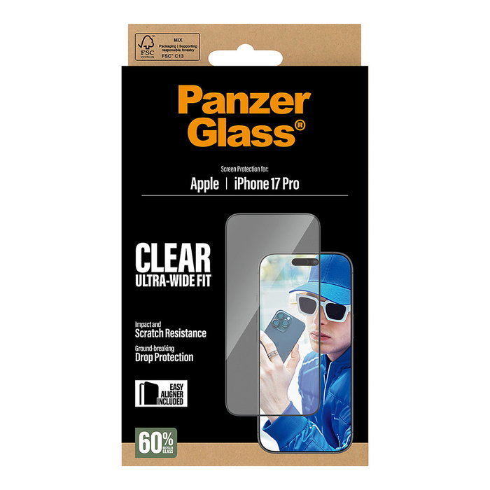 PanzerGlass Protector de pantalla iPhone 17 Pro Ultra-Wide Fit con EasyAligner