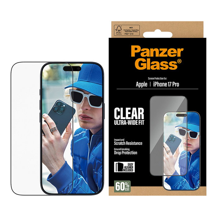 PanzerGlass Protector de pantalla iPhone 17 Pro Ultra-Wide Fit con EasyAligner