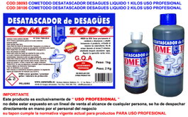 COMETODO Desatascador de Desagües Líquido Uso Profesional (Caja de 6)