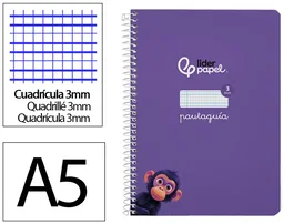 Liderpapel Cuaderno espiral A5, tapa dura, 80 hojas, cuadro pautado 3mm, color lila