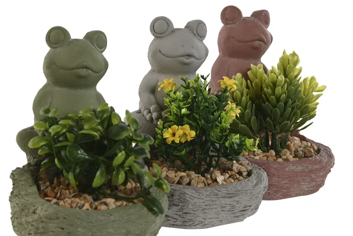 DKD Home Decor Surtido de 3 Macetas de Cemento con Diseño de Rana