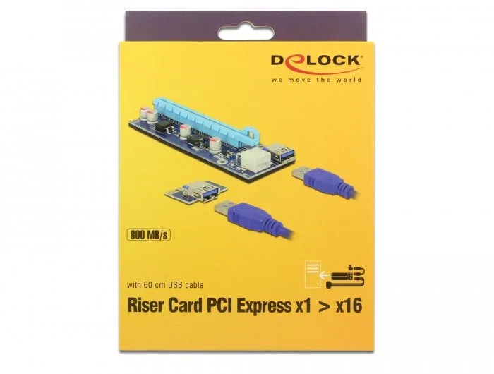 Delock 41426 Riser PCIe x16 a USB 3.0 Adaptador Tarjeta Extensión Cable 60 cm para Minería Ethereum Delock 41426 Riser PCIe x16 a USB 3.0 Adaptador Tarjeta Extensión Cable 60 cm para Minería Ethereum