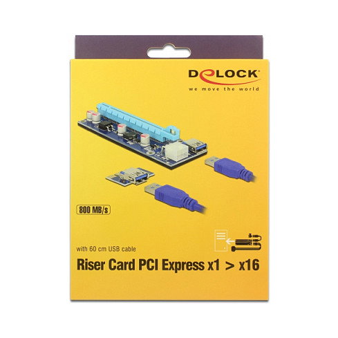 Delock 41426 Tarjeta Riser PCI Express x1 a x16 con cable USB de 60 cm para expansión de tarjetas gráficas