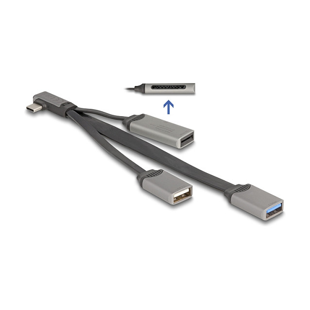 DeLOCK 64303 - Hub USB 3.2 Gen 1 Tipo C con Lector de Tarjetas SD/MicroSD, 2 Puertos USB 3.1/2.0, 5 Gbit/s, Gris Metal, Plug & Play