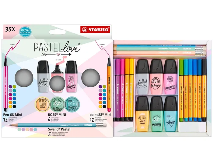Stabilo Pastellove Collection Set Estuche con 35 Rotuladores y Marcadores Mini Surtidos Pen 68, Point 88, Boss y Swano