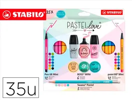 Stabilo Pastellove Collection Set Estuche con 35 Rotuladores y Marcadores Mini Surtidos Pen 68, Point 88, Boss y Swano