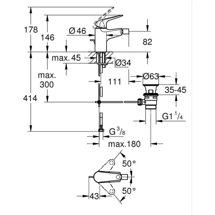 Grohe Mezclador Monomando de Bidé 24332001 Cromo Ahorro de Agua