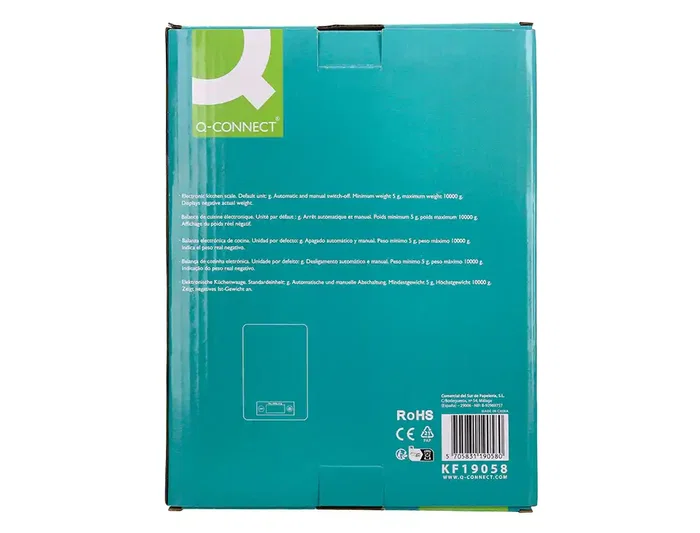 Q-Connect Bascula Digital de Precisión KF19058, 1g/0.1oz, Capacidad 10kg, Pantalla LCD, Plataforma Acero Inoxidable, 215x165x16 mm Q-Connect Bascula Digital de Precisión KF19058, 1g/0.1oz, Capacidad 10kg, Pantalla LCD, Plataforma Acero Inoxidable, 215x165x16 mm