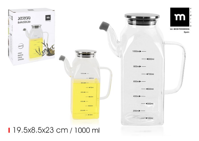 La Mediterranea Aceitera Cuadrada de Borosilicato con Tapa Metálica 1000 ml (Pack de 6) La Mediterranea Aceitera Cuadrada de Borosilicato con Tapa Metálica 1000 ml (Pack de 6)