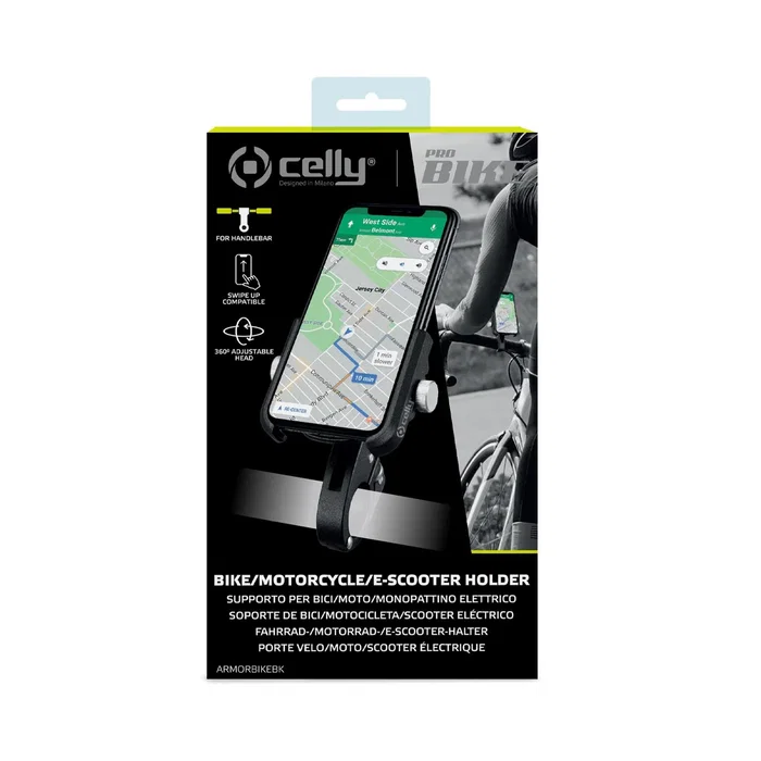 Celly Armor Bike Soporte Pasivo para Teléfono Móvil/Smartphone en Bicicleta, Motocicleta o Scooter, Negro Celly Armor Bike Soporte Pasivo para Teléfono Móvil/Smartphone en Bicicleta, Motocicleta o Scooter, Negro