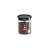 Bialetti Frasco para Café de Vidrio Aromas - Capacidad 250g - Tapa con Base para Posar - Incluye Cuchara Dosificadora - Negro