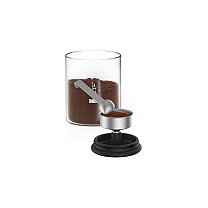 Bialetti Frasco para Café de Vidrio Aromas - Capacidad 250g - Tapa con Base para Posar - Incluye Cuchara Dosificadora - Negro