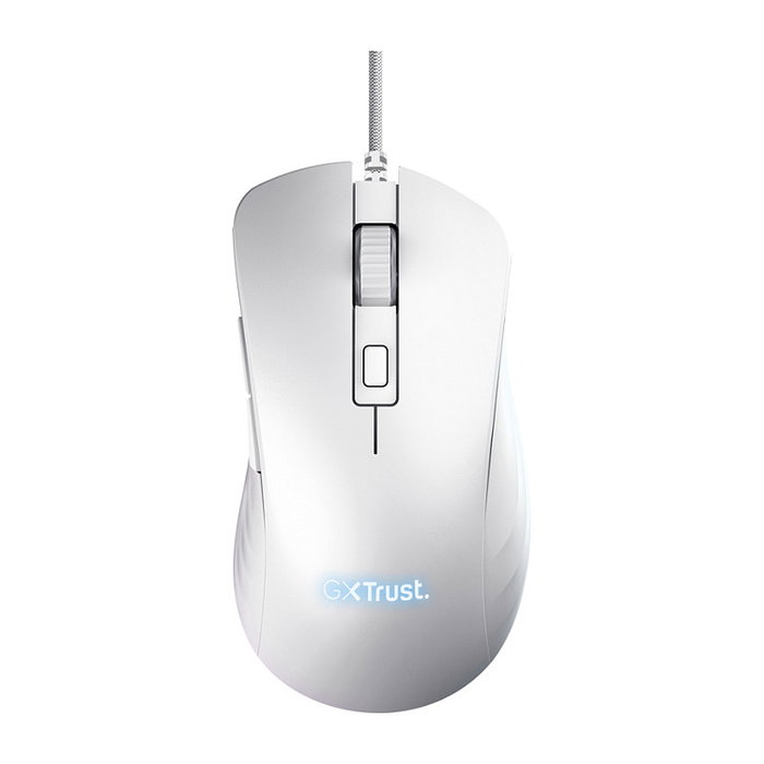 Trust GXT924W YBAR+ Ratón Gaming Óptico 25600 DPI Blanco, Para Mano Derecha, 6 Botones Programables, Iluminación RGB, Cable USB 1.8 m, Compatible PC/Mac/ChromeOS