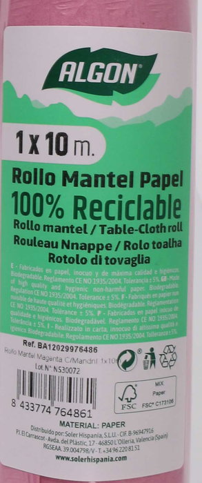 Algon Rollo Mantel Magenta C/Mandril 1 x 10 Algo 99 cm Alto x 5,5 cm Ancho (12 Unidades)