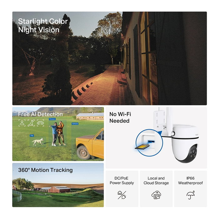 TP-LINK Cámara de vigilancia TAPO C501GW en color blanco, Wi-Fi, interior/exterior, 1080p Full HD, visión nocturna, detección de movimiento