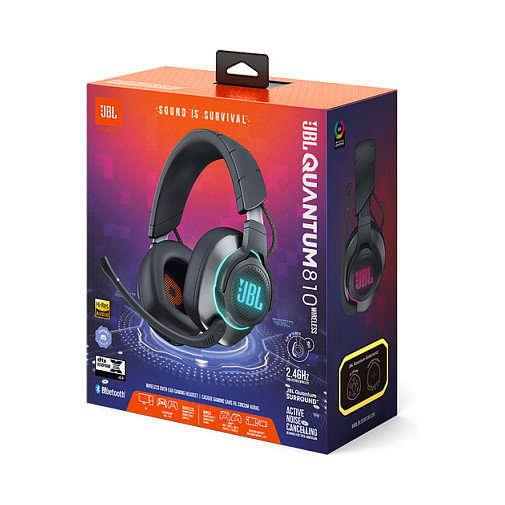 JBL Quantum 810 Auriculares Gaming Inalámbricos Circumaurales Over-Ear con Micrófono Boom Extraíble, Bluetooth 5.2, Cancelación Activa de Ruido, 30h Batería, Negro