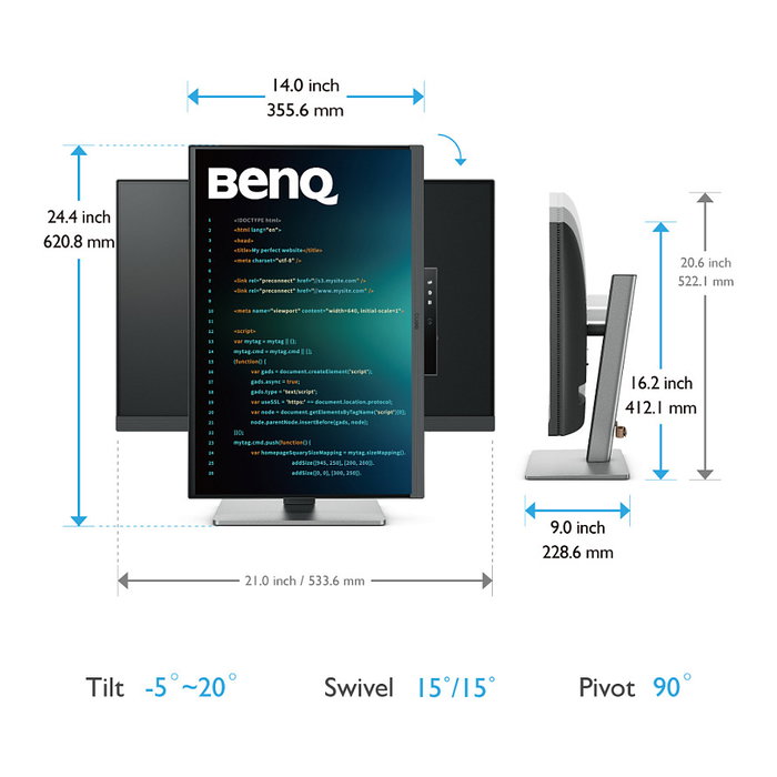 BenQ RD240Q Monitor para Programación 24.1 WQXGA IPS