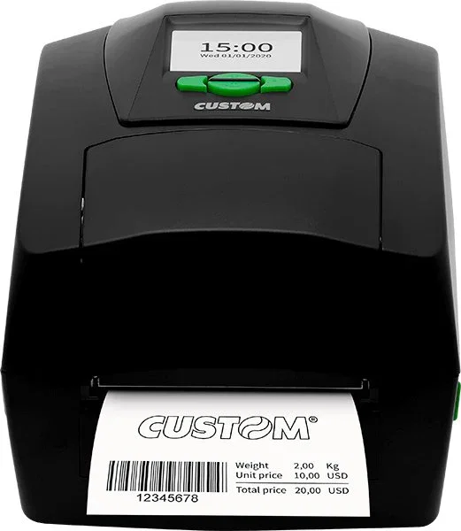 Custom D4 202 - Impresora de recibos térmica directa/transferencia térmica, 203x203 DPI, 5 ips, con pantalla 2.8", alámbrica (USB, Ethernet, Serie), color negro