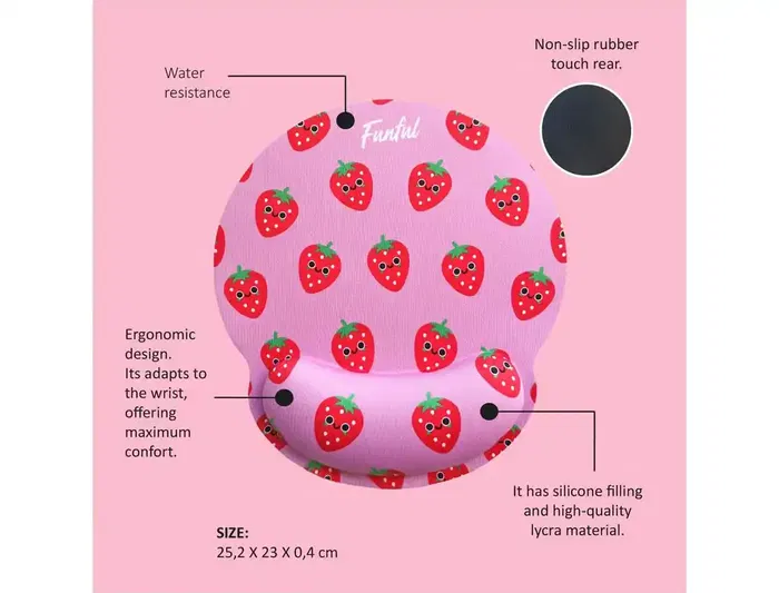 Wondee Alfombrilla de Ratón Ergonómica de Gel Antideslizante Fresa 250x230 mm