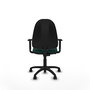 Silla de oficina Algarra con mecanismo Contacto permanente básico tapizada con Similpiel color Verde botella. Equipada con Base poliamida negra, Brazos 1D y Ruedas de nailon 50 mm