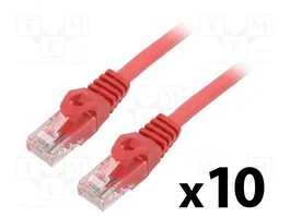 Lanberg Pack de 10 Patchcord Cat.6 UTP 2m Rojo Fluke Passed