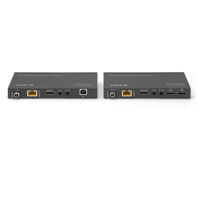 Digitus 4K HDBaseT 1x4 HDMI KVM Extender Set, Transmisor y Receptor Alámbrico, Soporta Cat6, Cat6a, Cat7, Cat8 hasta 70m