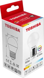 TOSHIBA Bombilla LED G45 E27 4.7W 3000K - Luz Cálida 3000K, Forma Esférica, Rosca E27