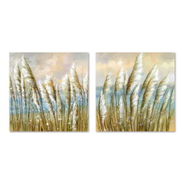 DKD Home Decor Cuadro Lienzo MDF 80x80 Playa Plumeros (Pack de 2)