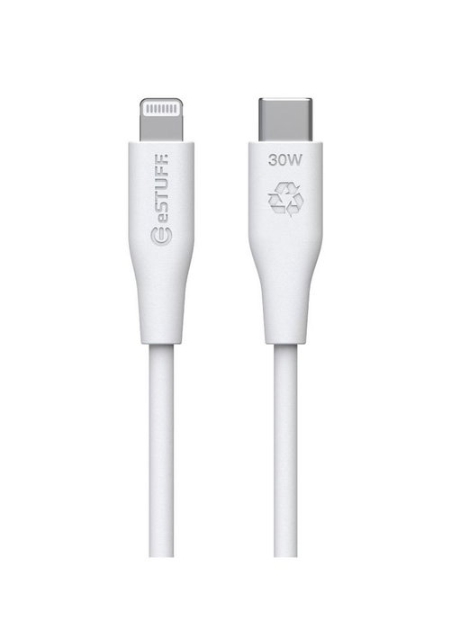 eSTUFF Cable USB-C a Lightning INFINITE Super Soft 2 m Blanco - Plástico 100% reciclado, Certificación MFi, Aislante de kevlar