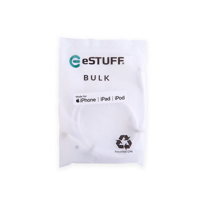 eSTUFF Cable USB-C a Lightning INFINITE Super Soft 2 m Blanco - Plástico 100% reciclado, Certificación MFi, Aislante de kevlar