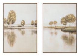 DKD Home Decor Cuadro Lienzo Árboles Lago Surtido de 2