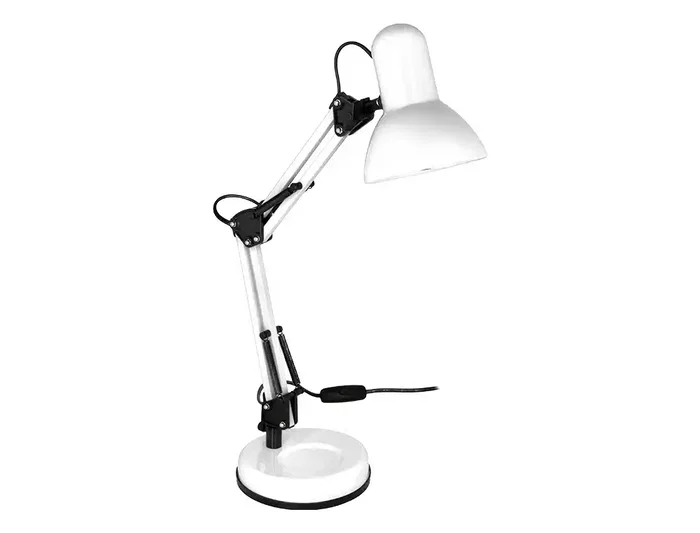 Q-Connect Lámpara de Escritorio Polaris Metálica Blanca con Brazo Articulado de 3 Puntos e Interruptor