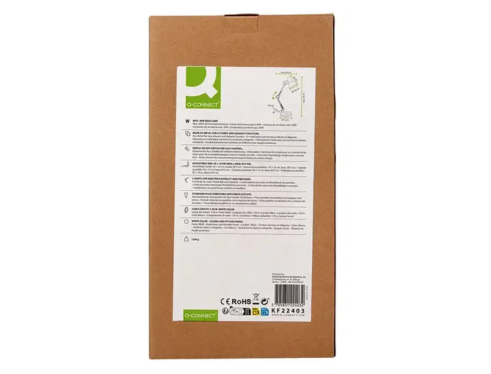 Q-Connect Lámpara de Escritorio Polaris Metálica Blanca con Brazo Articulado de 3 Puntos e Interruptor