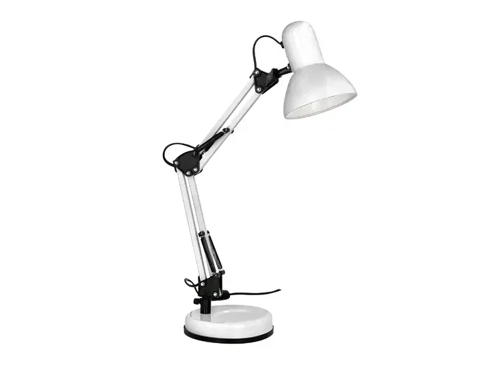 Q-Connect Lámpara de Escritorio Polaris Metálica Blanca con Brazo Articulado de 3 Puntos e Interruptor