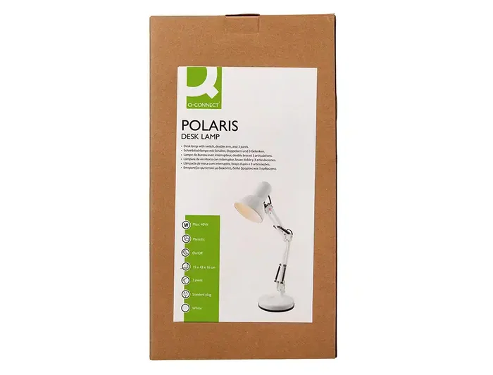 Q-Connect Lámpara de Escritorio Polaris Metálica Blanca con Brazo Articulado de 3 Puntos e Interruptor
