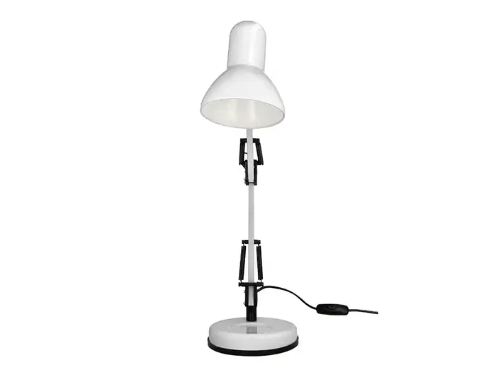 Q-Connect Lámpara de Escritorio Polaris Metálica Blanca con Brazo Articulado de 3 Puntos e Interruptor