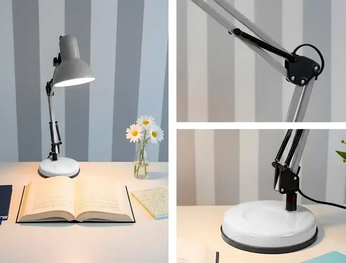 Q-Connect Lámpara de Escritorio Polaris Metálica Blanca con Brazo Articulado de 3 Puntos e Interruptor