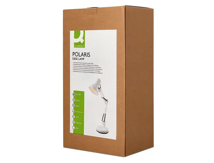 Q-Connect Lámpara de Escritorio Polaris Metálica Blanca con Brazo Articulado de 3 Puntos e Interruptor