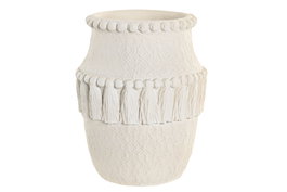 DKD Home Decor Jarrón de Cemento Blanco con Relieve