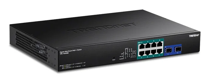 TRENDnet TPE-1020SB Switch No Administrado Gigabit PoE de 8 Puertos + 2 SFP, 20Gbps, Montaje Rack 1U