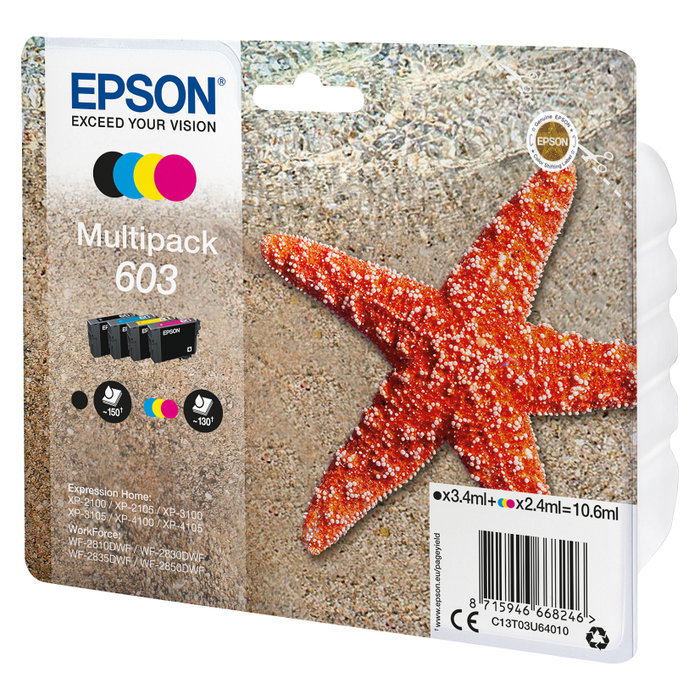 Epson Multipack de Tinta 603 Rendimiento Estándar, 4 Colores Epson Multipack de Tinta 603 Rendimiento Estándar, 4 Colores