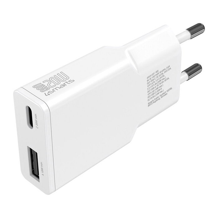 4smarts PDPlug Duos Slim GaN 20W Cargador de Pared USB-C/A + USB-C con Cable 1.5m Blanco, QC 3.0, USB Power Delivery 3.0, Adaptive Fast Charging, SuperCharge 4smarts PDPlug Duos Slim GaN 20W Cargador de Pared USB-C/A + USB-C con Cable 1.5m Blanco, QC 3.0, USB Power Delivery 3.0, Adaptive Fast Charging, SuperCharge