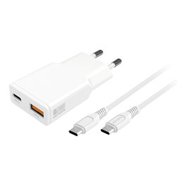 4smarts PDPlug Duos Slim GaN 20W Cargador de Pared USB-C/A + USB-C con Cable 1.5m Blanco, QC 3.0, USB Power Delivery 3.0, Adaptive Fast Charging, SuperCharge