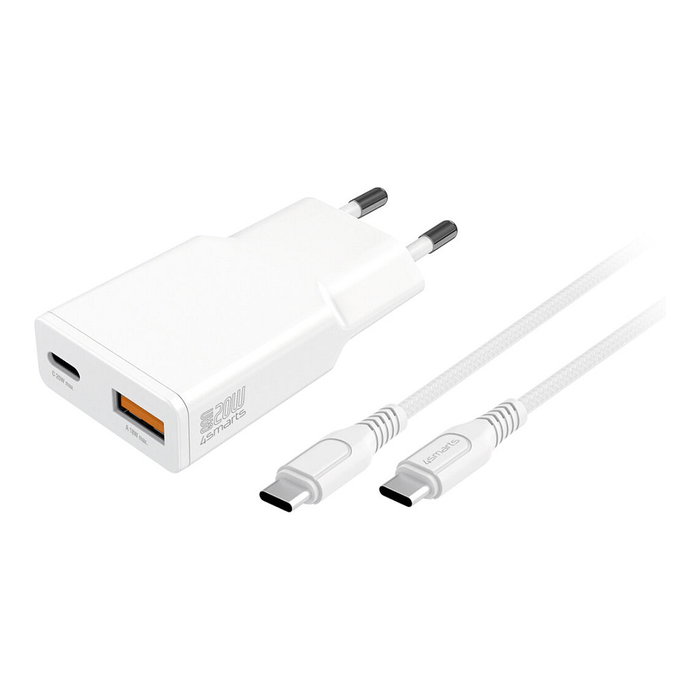 4smarts PDPlug Duos Slim GaN 20W Cargador de Pared USB-C/A + USB-C con Cable 1.5m Blanco, QC 3.0, USB Power Delivery 3.0, Adaptive Fast Charging, SuperCharge 4smarts PDPlug Duos Slim GaN 20W Cargador de Pared USB-C/A + USB-C con Cable 1.5m Blanco, QC 3.0, USB Power Delivery 3.0, Adaptive Fast Charging, SuperCharge