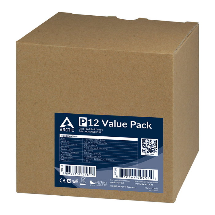 ARCTIC P12 Pack de 5 Ventiladores de 12 cm Negro