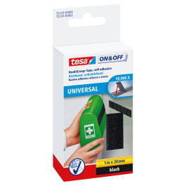 Tesa Cinta de Velcro On+Off Klettband, Negro, 20 mm x 1000 mm