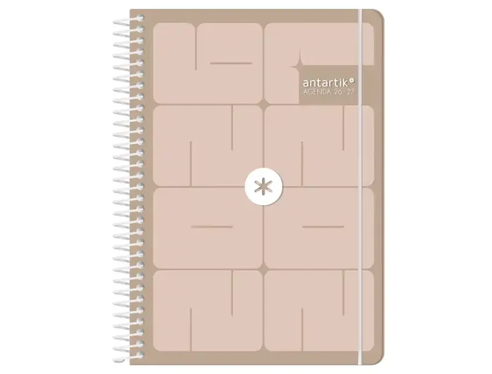 Antartik Agenda Escolar Espiral Essentials 26-27, Día Página A5+, Papel FSC 80g, Interior Bilingüe, Color Beis