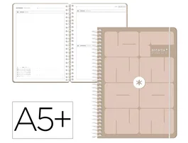 Antartik Agenda Escolar Espiral Essentials 26-27, Día Página A5+, Papel FSC 80g, Interior Bilingüe, Color Beis